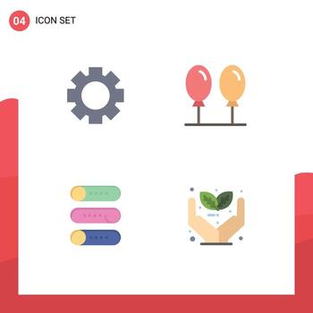 Set of 4 Vector Flat Icons on Grid for gear on off beach setting eco Editable Vector Design Elements