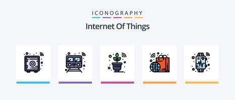 La línea de Internet de las cosas llenó el paquete de 5 iconos, incluido el robot. transporte. interior. elegante. autobús. diseño de iconos creativos vector