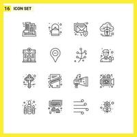 Set of 16 Vector Outlines on Grid for life data email online cloud Editable Vector Design Elements