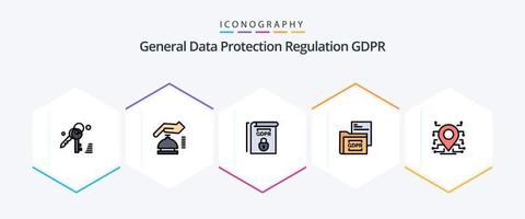 Gdpr 25 FilledLine icon pack including processor. gdpr. law. folder. document vector
