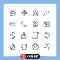 Pictogram Set of 16 Simple Outlines of cooking siren user emergency alert Editable Vector Design Elements