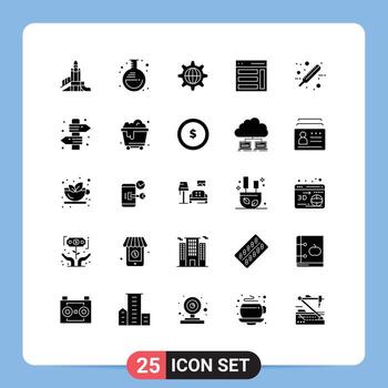 paquete de 25 glifos sólidos creativos de la interfaz de laboratorio derecha del usuario elementos de diseño vectorial editables en Internet vector