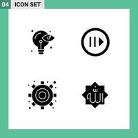 Modern Set of 4 Solid Glyphs Pictograph of creative gear idea player allah Editable Vector Design Elements