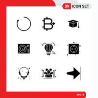 Set of 9 Modern UI Icons Symbols Signs for air record cap player device Editable Vector Design Elements