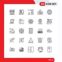 25 User Interface Line Pack of modern Signs and Symbols of earth sign app board development Editable Vector Design Elements