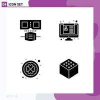 Pack of 4 Modern Solid Glyphs Signs and Symbols for Web Print Media such as glasses patrick cv resume cube Editable Vector Design Elements