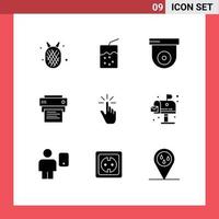 Mobile Interface Solid Glyph Set of 9 Pictograms of gestures finger dome click printing Editable Vector Design Elements