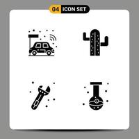 Pack of 4 Modern Solid Glyphs Signs and Symbols for Web Print Media such as car tool smart plent ball Editable Vector Design Elements