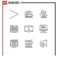 Group of 9 Modern Outlines Set for hardware product woman box tool Editable Vector Design Elements