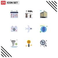 9 Thematic Vector Flat Colors and Editable Symbols of social media business plane day Editable Vector Design Elements