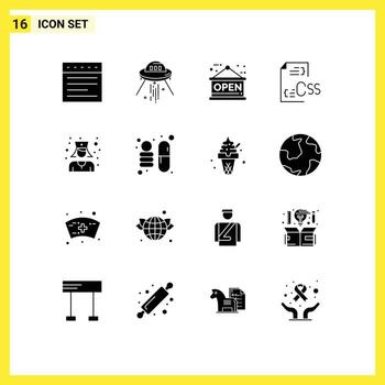 Editable Vector Line Pack of 16 Simple Solid Glyphs of nurse file board development css Editable Vector Design Elements