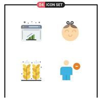 Modern Set of 4 Flat Icons Pictograph of chart farming web girl grain Editable Vector Design Elements