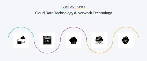 paquete de iconos de glifo 5 de tecnología de datos en la nube y tecnología de red que incluye energía. flecha. nube. engranaje. nube vector