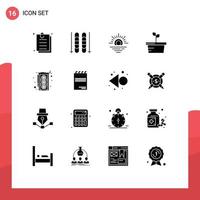 16 Thematic Vector Solid Glyphs and Editable Symbols of paper notepad weather hardware computer Editable Vector Design Elements