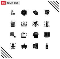 16 Universal Solid Glyphs Set for Web and Mobile Applications dinner resistant food miscellaneous bag Editable Vector Design Elements