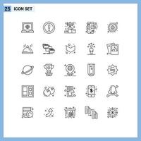 25 Universal Line Signs Symbols of fixing mobile phone power love chat Editable Vector Design Elements