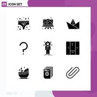 Solid Glyph Pack of 9 Universal Symbols of connection mark painting question mark help Editable Vector Design Elements