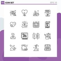 Group of 16 Outlines Signs and Symbols for heart feedback tree customer satisfaction cleaning Editable Vector Design Elements