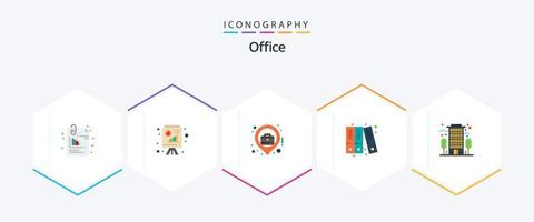 Office 25 Flat icon pack including company. history. business report. files. business location vector