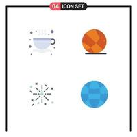 paquete de interfaz de usuario de 4 iconos planos básicos de té globo deporte fuego ciencia elementos de diseño vectorial editables vector