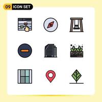 Modern Set of 9 Filledline Flat Colors and symbols such as house apartment park stop multimedia Editable Vector Design Elements