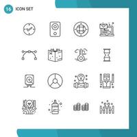 Group of 16 Outlines Signs and Symbols for login laptop speaker email outdoor Editable Vector Design Elements