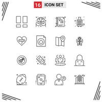 16 User Interface Outline Pack of modern Signs and Symbols of emotions travel document suitcase case Editable Vector Design Elements