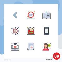 Pack of 9 Modern Flat Colors Signs and Symbols for Web Print Media such as phone research education file strategy Editable Vector Design Elements