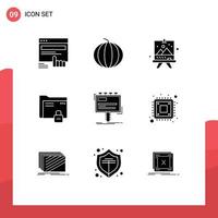 9 Thematic Vector Solid Glyphs and Editable Symbols of secure password watermelon folder paint Editable Vector Design Elements