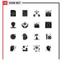 Universal Icon Symbols Group of 16 Modern Solid Glyphs of place location coding heart love Editable Vector Design Elements