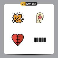 Mobile Interface Filledline Flat Color Set of 4 Pictograms of autumn heart shape lock data medical sign Editable Vector Design Elements