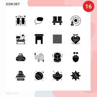 Set of 16 Modern UI Icons Symbols Signs for programmer development caterpillar vehicles develop lift truck Editable Vector Design Elements