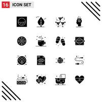 Set of 16 Commercial Solid Glyphs pack for navigator location wine compass process Editable Vector Design Elements