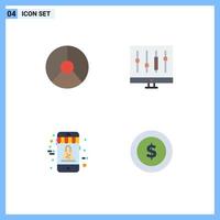 Pack of 4 Modern Flat Icons Signs and Symbols for Web Print Media such as business market graphical chart discount Editable Vector Design Elements