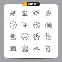 Group of 16 Outlines Signs and Symbols for resources management gdpr leadership business Editable Vector Design Elements