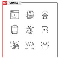 Universal Icon Symbols Group of 9 Modern Outlines of brain railway page hands creative Editable Vector Design Elements