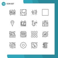 Modern Set of 16 Outlines Pictograph of draw pin megaphone map geo location Editable Vector Design Elements