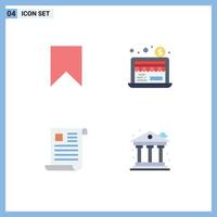 Group of 4 Flat Icons Signs and Symbols for flag document save online office Editable Vector Design Elements