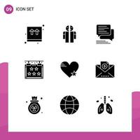 Set of 9 Commercial Solid Glyphs pack for star sign chat hotel bubble Editable Vector Design Elements