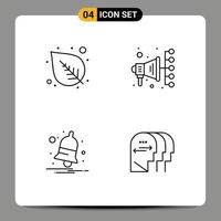 Modern Set of 4 Filledline Flat Colors Pictograph of leaf alert automation bell charactore Editable Vector Design Elements