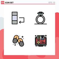 Set of 4 Vector Filledline Flat Colors on Grid for change summer diamond flip flops e Editable Vector Design Elements