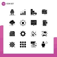 Pack of 16 creative Solid Glyphs of cloud internet gamepad digital currency Editable Vector Design Elements