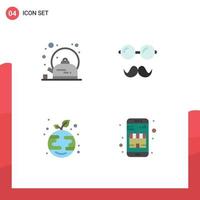 4 User Interface Flat Icon Pack of modern Signs and Symbols of breakfast growth cup glasses globe Editable Vector Design Elements