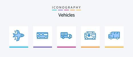 paquete de iconos de vehículos azul 5 que incluye transporte. autobús. camión. camioneta. hippy diseño de iconos creativos vector