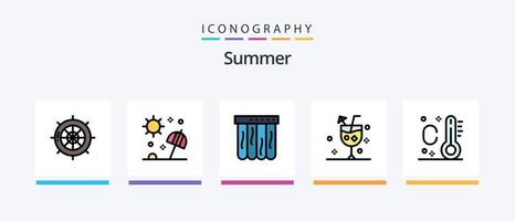 la línea de verano llenó el paquete de 5 íconos que incluye la playa. verano. bola. recuerdo. verano. diseño de iconos creativos vector