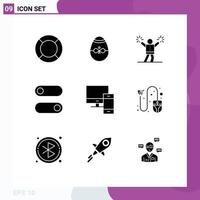 Editable Vector Line Pack of 9 Simple Solid Glyphs of computer switch easter control encourage Editable Vector Design Elements