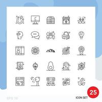 25 Universal Line Signs Symbols of web page pc microphone security Editable Vector Design Elements