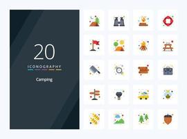 20 icono de color plano de camping para presentación vector