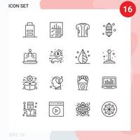 Set of 16 Modern UI Icons Symbols Signs for lamp light seo lantern electronic Editable Vector Design Elements