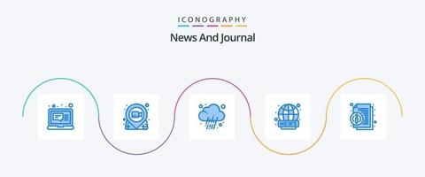 paquete de iconos azul de noticias 5 que incluye aproximadamente. En Vivo. chincheta. radiodifusión. clima vector